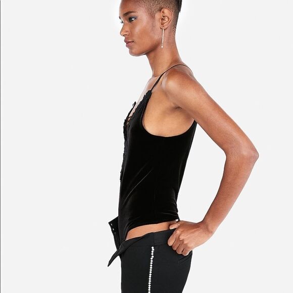 ✨3xHP✨ Petite Crochet Lace Velvet Thong Bodysuit✨ - Picture 3 of 4